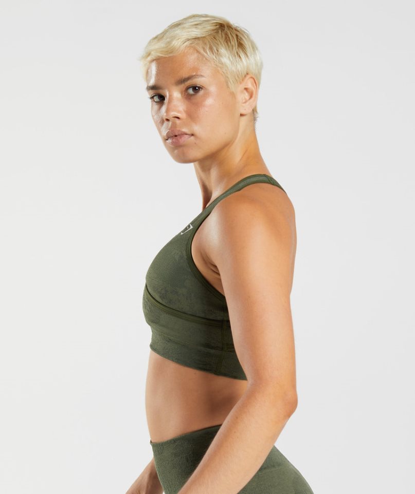 Women's Gymshark Adapt Camo Seamless Sports Bra Olive | NZ 0LZONK